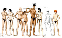 8boys asano_keigo ayasegawa_yumichika bleach byakuya_kuchiki hisagi_shuuhei hollow hollow_ichigo ichigo_kurosaki kenpachi_zaraki kuchiki_byakuya kurosaki_ichigo lineup madarame_ikkaku male male_only pale pale_skin poke poking shuhei_hisagi undressing white_background yanagoya yaoi zangetsu zaraki_kenpachi