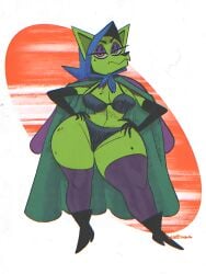 1girls 2022 2022s 3:4 anthro armwear belly_button big_breasts boots breasts canid canine canis cape cartoon_network chihuahua clothed clothed_female clothing courage_the_cowardly_dog domestic_dog female female_focus female_only full-length_portrait fur furry furry_female gloves green_body green_fur half-closed_eyes hands_on_hips heterochromia hi_res mammal navel orange_eyes portrait shirley_the_medium skimpy solo standing thick_thighs thighhighs thighs toy_dog wide_hips wolftang