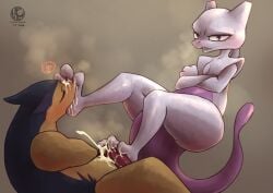 3_toes absurd_res anthro bodily_fluids cum cum_on_face cum_on_feet cumshot duo ejaculation feet foot_fetish foot_play foot_sniffing footjob gay generation_1_pokemon generation_2_pokemon genital_fluids hi_res legendary_pokemon male male/male mewtwo nintendo pokemon pokemon_(species) sex simple_background sniffing sousaku_san sweat toes typhlosion