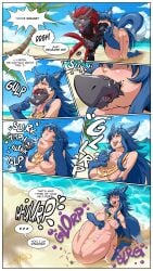 anthro beach belly_bulge belly_expansion big_ass big_breasts clothed clothing female fenrir_(shingeki_no_bahamut fur furry huge_breasts oral_vore pirate pokemon pokemon_(species) slave text_bubble tsavo unwilling_prey vore vore_belly zoroark