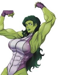 artist_request green_hair green_skin marvel marvel_comics muscular_female she-hulk white_background