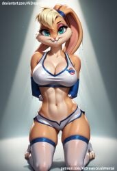 1girls ai_generated aidreamcrush anthro big_breasts blonde_hair blue_eyes bra female furry lagomorph lola_bunny looking_at_viewer looney_tunes minishorts on_knees rabbit see-through_clothing socks solo solo_focus space_jam sports_bra warner_brothers