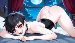 ai_generated anal anus boy chastity_cage chastity_device dick dickgirl femboy femboysub flaccid flaccid_cock flaccid_penis girly_clothing goth gothic male pale_skin penis pixie_cut short_hair small_penis tiny_penis vampire