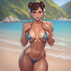 1girls abs ai_generated ass big_ass big_breasts breasts brown_hair capcom chun-li female female_only mature_female milf navel solo street_fighter street_fighter_6 thick_thighs ximiral