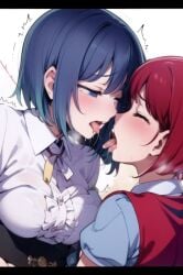 ai_generated arima_kana kissing kurokawa_akane oshi_no_ko red_hair stable_diffusion yuri