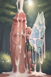 1boy 1girls ai_generated cum cum_drip cumshot disney extreme_size_difference fairy fairy_wings female giant larger_male macfiz macro male male/female micro micro_on_macro minigirl peter_pan_(disney) size_difference smaller_female tinker_bell