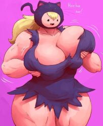 adventure_time blonde_hair grope groping_own_breast huge_breasts large_breasts laugh motion_lines muscular_female outta_sync purple_dress solo solo_female susan_strong tagme