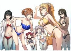 ass_visible_through_thighs bag bare_belly bare_legs bare_thighs barefoot belly_button big_breasts bikini black_bikini black_eyes black_hair blonde_hair blowing_kiss blue_bikini braids breasts brown_eyes brown_hair cleavage collarbone feet golden_bikini hand_on_hip hokaze_junko kihara_yuuitsu long_hair misaka_mikoto mouth_closed nogi_yasuhito official_art one_eye_closed open_mouth open_shirt ponytail purple_hair red_bikini shirai_kuroko shokuhou_misaki short_hair small_breasts smile star_eyes sunglasses thighs to_aru_kagaku_no_mental_out to_aru_kagaku_no_railgun to_aru_majutsu_no_index tokiwadai_dorm_supervisor twintails waving white_bikini white_shirt