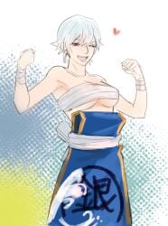 big_breasts canon_genderswap female female_only genderswap_(mtf) ginko_sakata gintama gintoki_sakata japanese_clothes mawashi official_alternate_costume red_eyes rule_63 sarashi short_hair smile solo sumo sumo_wrestler underboob very_short_hair white_hair wink