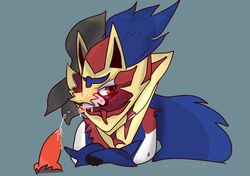 1boy 2019 absurd_res ambiguous_gender blush canine cum cum_on_tongue cumshot ejaculation feral first-last_(artist) furry grumpy hi_res legendary_pokemon male mammal nintendo orgasm parody penis pokémon_(species) pokemon pokemon_(species) pokemon_ss simple_background standing tongue tongue_out video_games zamazenta