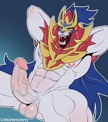 2019 abs anthro anthro_only anthrofied canid canine chromamorph erection legendary_pokémon looking_at_viewer male male_only mammal muscular muscular_male nintendo nipples pecs penis pokémon_(species) pokemon pokemon_ss solo video_games zamazenta