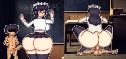 1boy 1girls age_difference angel_(angelindieart14) angelindieart14 ass black_hair black_hair_female black_hair_male black_skin black_skirt black_socks copper_skin female filia_(skullgirls) hands_on_wall lab_zero_games large_penis large_socks male mini_skirt nude oc original_character penis red_eyes red_eyes_female samson_(skullgirls) school_uniform schoolgirl schoolgirl_uniform sitting sitting_on_penis skullgirls smaller_male testicles younger_male