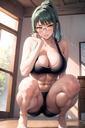 abs ai_generated athletic_female big_ass big_breasts fit_female from_below glasses huge_breasts jujutsu_kaisen muscular_female muscular_thighs slim_waist strong_woman thick_thighs tomboy wide_hips zenin_maki