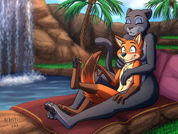 2019 blush blushing canine cuddle disney feline female fox furry heresy_(artist) hug larger_female male mystic naked naturalist_panther nick_wilde nude nudist oasis panther pawpads size_difference smaller_male straight tagme waterfall zootopia