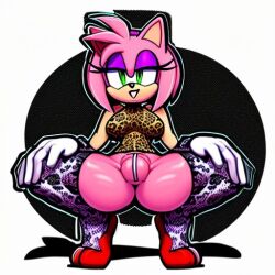 ai_generated amy_rose anartist:anon54578 buldge futanari hands_on_hips horny_female large_breasts large_butt latex_clothing leopard looking_at_viewer spread_legs