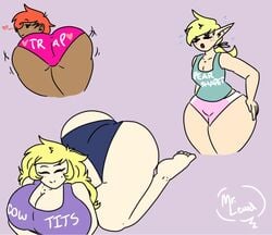 1boy 2girls androgynous big_ass blush cecelia_mayleaf celestine_ambri_tesla chibi colored femboy girly huge_ass huge_breasts julian_thickass mr.lewd panties pear_shaped shortshorts thick_thighs trap wide_hips