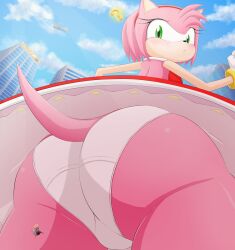 amy_rose ass big_ass bubble_butt confused_expression giant_female giantess looking_back panties sega sonic_(series) sonic_the_hedgehog_(series)