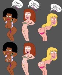 accurate_art_style afro black_skin blonde_hair breasts comic comic_page cum cum_in_ass cum_on_body cum_on_breasts cum_on_stomach curly_hair edit edited edited_screencap family_guy female female_only ginger_hair green_underwear lemoeve nipples nude panties panties_around_leg panties_down pink_underwear purple_underwear pussy red_hair screenshot screenshot_edit text text_bubble thong