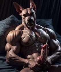 ai_generated beg canine cum cum_on_abs cum_on_self cumming cumshot furless hairless jerk_off knot looking_at_viewer male masturbation muscular_male realistic solo werewolf wolf