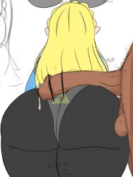 1boy 1girls ass blonde_hair breath_of_the_wild bubble_butt facing_away nintendo pointy_ears presenting_hindquarters princess_zelda the_legend_of_zelda yasuartz zelda_(breath_of_the_wild)