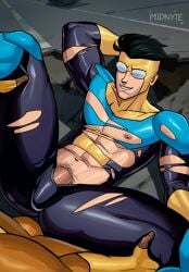 abs bara biceps big_bulge big_penis bulge bulge_through_clothing clothing gay invincible invincible_(comics) invincible_(tv_series) male male/male male_nipples male_only male_pubic_hair mark_grayson muscular_male nipples pecs penis penis_outline ripped_clothing tight_clothing