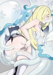 1girls aether_foundation alien alien/human anal ass bent_over black_panties blonde_hair blush breasts breasts_out censored cheek_bulge closed_eyes clothed consensual_tentacles creatures_(company) cum cum_in_ass cum_in_pussy cum_inside double_penetration fellatio game_freak groping group_sex hair_over_one_eye hi_res human indoors long_hair lusamine_(pokemon) mature_female medium_breasts mosaic_censoring nihilego nintendo nipples nivi no_bra oral overflow panties panties_aside pokemon pokemon_sm pussy smile spitroast tentacle tentacle_sex triple_penetration ultra_beast vaginal_penetration variant_set very_long_hair