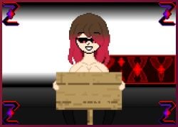 bete_noire betty_noire breasts brown_hair covered_breasts glasses glitchtale long_hair minecraft naked pixel_art red_eyes red_hair smiling z!betty