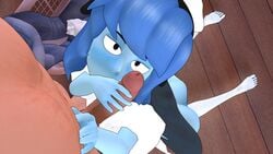 1boy 1girls 3d animated ass blue_hair blue_skin blush fellatio female handjob lapis_lazuli_(steven_universe) laundry licking looking_at_viewer maid maid_headdress male no_sound oral penis penis_licking skuddbutt steven_universe stockings thenaysayer34 tongue video white_stockings wooden_floor