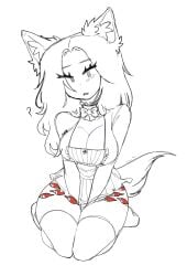breasts cat_ears cat_tail catgirl confused confusion cute eyelashes eyeliner eyes huge_breasts knees_together lace makeup oc original original_character r8toa self-harm_scars self_insert sitting_on_knees skirt