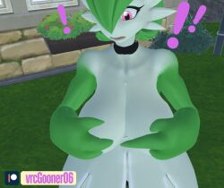 big_breasts covered_nipples covering_breasts gardevoir large_breasts pokemon pokemon_(species) suprised_look vrcgooner06 vrchat