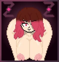 background backsack bete_noire betty_noire big_breasts big_breasts breasts breasts brown_hair glitchtale naked nipples nude pink_eyes pink_hair pixel_art short_hair smile zixy