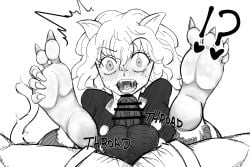 1boy 1boy1girl 1girls 4_fingers blush cat_ears cat_tail catgirl censor_bar censored censored_penis chimera_ant claws dick feet feet_up fellatio hunter_x_hunter imminent_oral imminent_sex kingvoyage neferpitou neko nekomimi soles sweat torn_clothes white_hair