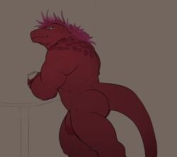 anthro anthro_only dinosaur flaccid gay hair humanoid_penis male male_only muscular muscular_male naked nude penis red_body red_penis red_skin reptile scalie simple_background solo standing yaoi zoma zomacaius