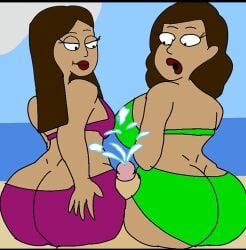 2girls beach bikini buttjob cumshot double_bun double_buttjob family_guy hot_dogging lovebot_the_shipanimation