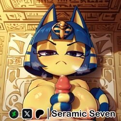 1boy 1boy1girl 1girls 2d ai_generated animal_crossing ankha ankha_(animal_crossing) anthro cat_ears cat_girl completely_naked completely_naked_female completely_naked_male completely_nude_female completely_nude_male feline female furry furry_tail half-closed_eyes light-skinned_male looking_at_viewer male male/female male_pov pov pov_male seramic_seven tail_around_penis tail_sex tailjob