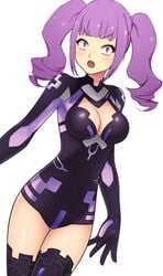 1girls bodysuit chestnut_mouth cleavage cosplay crossover cute_fang cybernetics dot_eyes female female_only hyperdimension_neptunia leotard matching_hair/eyes otachan otakuvs petite pigtails purple_eyes purple_hair purple_heart_(neptunia) purple_heart_(neptunia)_(cosplay) round_mouth slender_body solo solo_focus surprised the_otachan_show thigh_highs thighhighs thighs thin_female twintails white_background