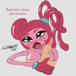 big_breasts big_penis green_eyes lips lipstick mommy_long_legs monster monster_girl omegart55 pink_body pink_hair pink_skin poppy_playtime spanish_dialogue spanish_text terror toy toys video_game video_game_character video_game_franchise video_games