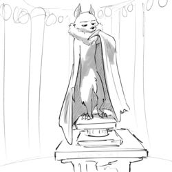 2018 anthro bat_wings cheek_tuft chiropteran crotch_tuft deke_(ittybittykittytittys) flaccid greyscale half-closed_eyes head_tuft ittybittykittytittys knee_tuft male mammal membrane_(anatomy) membranous_wings monochrome nude pedestal penis pteropodid solo standing tuft wings