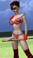 1futa 3d balls baseball_bat batman_(series) batwoman black_eyeshadow bra dc dc_comics dickgirl futa_only futanari gloves half_nude hand_on_chest intersex kate_kane long_penis looking_at_viewer makeup midriff panties penis red_hair saintsgringo slim solo_futa standing stockings tattoo veins veiny_penis