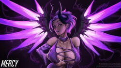 asteltainn big_breasts breast_grab breasts cleavage imp_mercy mercy overwatch purple_hair