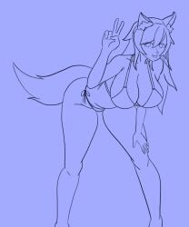 bat_bastard big_ass big_breasts bikini furry leaning_forward line_art long_hair no_color terraria thick_thighs v_sign wip zoologist_(terraria)