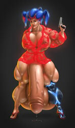 1futa abs atya blue_hair bulky color dickgirl extreme_muscles front_view futanari gun huge_breasts hyper hyper_balls hyper_penis intersex lace looking_at_viewer muscles muscular penis pipe pixel_buffer pixelated_hair precum precum_drip standing thick_thighs