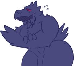 1boy anthro anthrofied avian beak blush clawzetto corviknight feathers flaccid huge_ass male male_only navel nintendo nude pecs penis pokémon pokémon_(species) pokemon pokemon_ss red_eyes solo source_request standing sweat thick_thighs video_games wide_hips