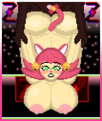 1boy 1girls ambiguous_penetration ass big_ass big_breasts big_butt blush breasts cat_ears cat_tail catgirl female green_eyes huge_breasts large_breasts mad_mew_mew male mew_mew_(undertale) mew_mew_kissy_cutie pink_hair pixel_art self_upload sex sex_from_behind tail undertale undertale_(series) zixy