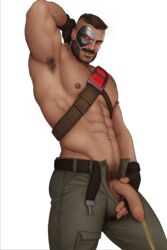 1boy 5_fingers abs adonis_belt areolae arm_hair arm_up armpit_hair armpits ball_bulge ballsack belt biceps big_muscles big_pecs big_penis body_hair brown_belt brown_eyes brown_fingerless_gloves brown_gloves brown_hair chest_hair color cowboy_shot cybernetic_eye cybernetics cyborg daddy dark_hair device digital_media_(artwork) dilf drawnpr0n ear_piercing earring enhancements erect_nipples facial_hair feet_out_of_frame fingerless_gloves flaccid foreskin foreskin_folds gloves glowing_eye green_legwear green_pants grin hairy_male hand_on_penis hands_behind_head handwear happy_trail harness holding_own_penis holding_penis human human_only humanoid_penis intact kano_(mortal_kombat) khakis legwear light-skinned_male light_skin long_foreskin looking_at_viewer male male_nipples male_only male_pubic_hair manly mature_male mercenary mortal_kombat mostly_nude muscles muscular_male mustache mutton_chops naughty_face navel netherrealm_studios open_belt open_fly open_pants pants pants_open pecs peeing penis penis_out piercing pinup pissing plain_background posing scrotum semi-erect shaved_sides sideburns six_pack smile solo solo_male soul_patch standing testicle_peek thick_thighs topless unbuttoned_pants uncensored uncircumcised uncut undone_belt unretracted_foreskin urine vein veiny_arms veiny_penis video_games watersports white_background