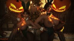 2girls 3d absurdres areolae big_breasts breasts bunny_girl bunnysuit faceless_male female female_only fuckhead highres huge_breasts jill_valentine jill_valentine_(julia_voth) large_breasts looking_at_viewer nipples rebecca_chambers resident_evil resident_evil_remake