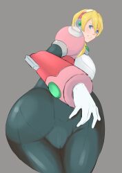 1girls alia android ass ass_focus ass_grab bent_over big_ass blonde_hair blue_eyes bodysuit female hand_on_butt large_ass looking_back mega_man mega_man_x robot_girl tk