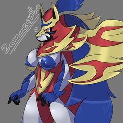 1girls 2019 anthro anthrofied areola barely_visible_genitalia barely_visible_pussy breasts canine female female_only furry hi_res legendary_pokémon lime09 mammal nintendo nipples nude pokémon_(species) pokemon pokemon_ss pokemorph pussy solo text thick_thighs video_games wide_hips zamazenta