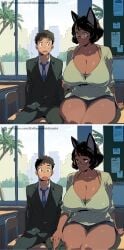 ai_generated breast breasts cat_ears cat_tail catgirl curvy curvy_figure ex-ragnarokknight glasses large_breasts lips milf size_difference taller_girl tanned_skin teacher teacher_and_student thick_thighs