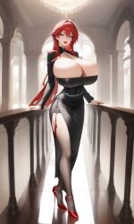 ai_generated blue_eyes dress gigantic_breasts high_heels oppai outcyli731 red_hair rias_gremory stable_diffusion